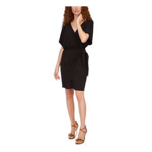 MICHAEL KORS Womens Black Tie Unlined Elastic Waist Dolman Sleeve Dress XS